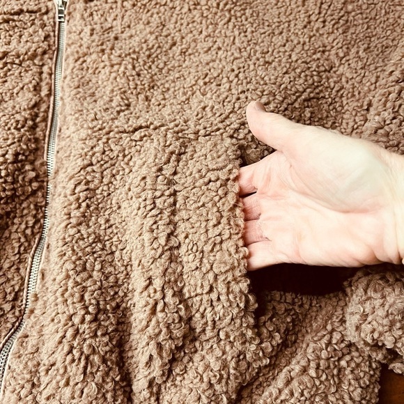 EASEL WOMENS OVERSIZED LIGHT MAUVE TEDDY ZIPPERED JACKET SIZE MEDIUM - Picture 7 of 11